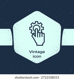 Grunge line Settings in the hand icon isolated on blue background. Monochrome vintage drawing. Vector
