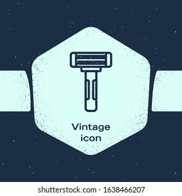 Grunge line Shaving razor icon isolated on blue background. Monochrome vintage drawing. Vector Illustration