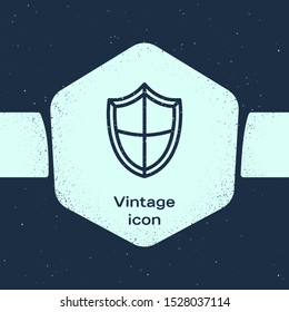 Grunge line Shield icon isolated on blue background. Guard sign. Security, safety, protection, privacy concept. Monochrome vintage drawing. Vector Illustration