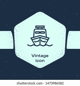 Grunge line Ship icon isolated on blue background. Monochrome vintage drawing. Vector Illustration