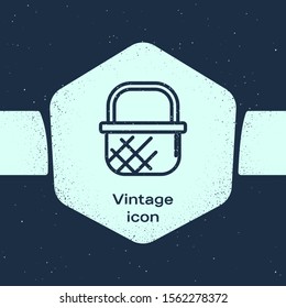 Grunge line Shopping basket icon isolated on blue background. Online buying concept. Delivery service sign. Shopping cart symbol. Monochrome vintage drawing. Vector Illustration