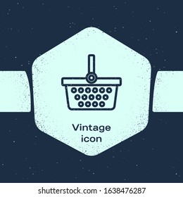 Grunge line Shopping basket icon isolated on blue background. Online buying concept. Delivery service sign. Shopping cart symbol. Monochrome vintage drawing. Vector Illustration