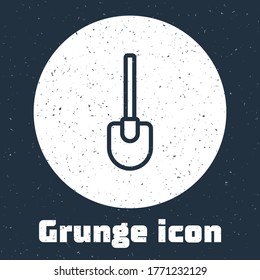 Grunge line Shovel icon isolated on grey background. Gardening tool. Tool for horticulture, agriculture, farming. Monochrome vintage drawing. Vector
