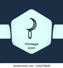 Grunge line Sickle icon isolated on blue background. Reaping hook sign. Monochrome vintage drawing. Vector Illustration