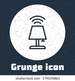 Grunge line Smart table lamp system icon isolated on grey background. Internet of things concept with wireless connection. Monochrome vintage drawing. Vector