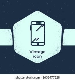 Grunge line Smartphone, mobile phone icon isolated on blue background. Monochrome vintage drawing. Vector Illustration