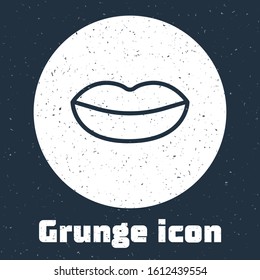 Grunge line Smiling lips icon isolated on grey background. Smile symbol. Monochrome vintage drawing. Vector Illustration