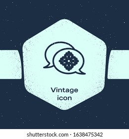 Grunge line Snowflake with speech bubble icon isolated on blue background. Merry Christmas and Happy New Year. Monochrome vintage drawing. Vector Illustration