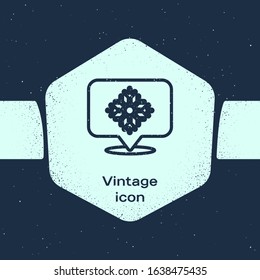 Grunge line Snowflake with speech bubble icon isolated on blue background. Merry Christmas and Happy New Year. Monochrome vintage drawing. Vector Illustration