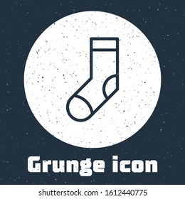 Grunge line Socks icon isolated on grey background. Monochrome vintage drawing. Vector Illustration
