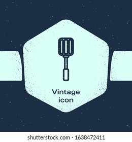 Grunge line Spatula icon isolated on blue background. Kitchen spatula icon. BBQ spatula sign. Barbecue and grill tool. Monochrome vintage drawing. Vector Illustration
