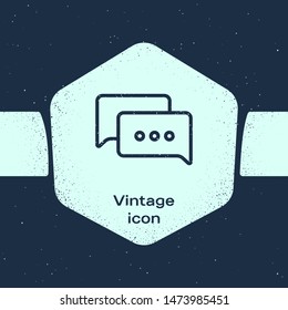 Grunge line Speech bubble chat icon isolated on blue background. Message icon. Communication or comment chat symbol. Monochrome vintage drawing. Vector Illustration