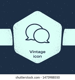 Grunge line Speech bubble chat icon isolated on blue background. Message icon. Communication or comment chat symbol. Monochrome vintage drawing. Vector Illustration