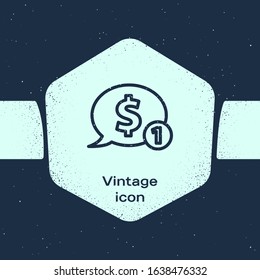 Grunge line Speech bubble with dollar icon isolated on blue background. Badge for price. Sale with dollar symbol. Promo tag discount. Monochrome vintage drawing. Vector Illustration