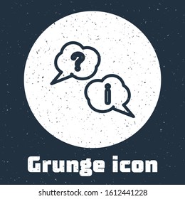 Grunge line Speech bubbles with Question and Exclamation icon isolated on grey background. FAQ sign. Copy files, chat speech bubble and chart. Monochrome vintage drawing. Vector Illustration