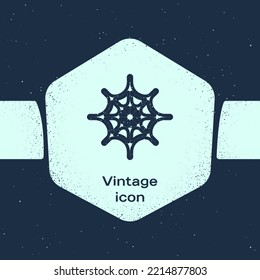 Grunge line Spider web icon isolated on blue background. Cobweb sign. Happy Halloween party. Monochrome vintage drawing. Vector Illustration