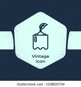 Grunge line Sprout in bottle icon isolated on blue background. Seed and seedling. Leaves sign. Leaf nature. Monochrome vintage drawing. Vector Illustration