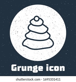 Grunge line Stack hot stones icon isolated on grey background. Spa salon accessory. Monochrome vintage drawing. Vector Illustration