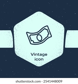 Grunge line Stacks paper money cash icon isolated on blue background. Money banknotes stacks. Bill currency. Monochrome vintage drawing. Vector