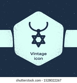 Grunge line Star of David necklace on chain icon isolated on blue background. Jewish religion symbol. Symbol of Israel. Jewellery and accessory. Monochrome vintage drawing. Vector Illustration