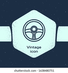 Grunge line Steering wheel icon isolated on blue background. Car wheel icon. Monochrome vintage drawing. Vector Illustration