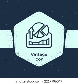 Grunge line Stocks market growth graphs and money icon isolated on blue background. Monitor with stock charts arrow on screen. Monochrome vintage drawing. Vector