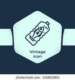 Grunge line Stop ocean plastic pollution icon isolated on blue background. Environment protection concept. Fish say no to plastic. Monochrome vintage drawing. Vector Illustration
