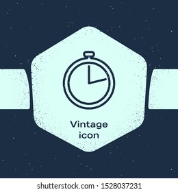 Grunge line Stopwatch icon isolated on blue background. Time timer sign. Monochrome vintage drawing. Vector Illustration