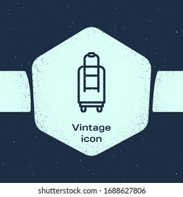 Grunge Line Suitcase For Travel Icon Isolated On Blue Background. Traveling Baggage Sign. Travel Luggage Icon. Monochrome Vintage Drawing. Vector Illustration