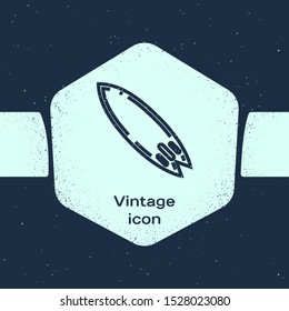 Grunge line Surfboard icon isolated on blue background. Surfing board. Extreme sport. Sport equipment. Monochrome vintage drawing. Vector Illustration