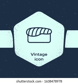 Grunge line Sushi icon isolated on blue background. Traditional Japanese food. Monochrome vintage drawing. Vector Illustration