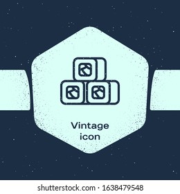 Grunge line Sushi icon isolated on blue background. Traditional Japanese food. Monochrome vintage drawing. Vector Illustration