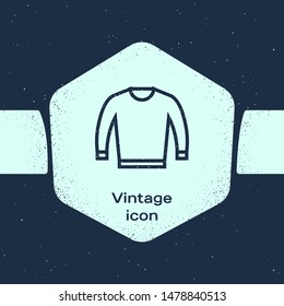 Grunge line Sweater icon isolated on blue background. Pullover icon. Monochrome vintage drawing. Vector Illustration