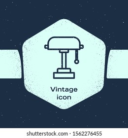 Grunge line Table lamp icon isolated on blue background. Monochrome vintage drawing. Vector Illustration