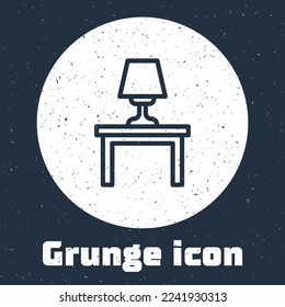 Grunge line Table lamp on table icon isolated on grey background. Monochrome vintage drawing. Vector