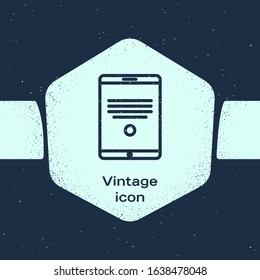 Grunge line Tablet icon isolated on blue background. Monochrome vintage drawing. Vector Illustration
