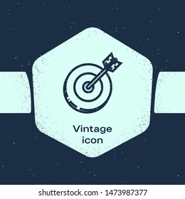 Grunge line Target icon isolated on blue background. Investment target icon. Successful business concept. Cash or Money sign.  Monochrome vintage drawing. Vector Illustration