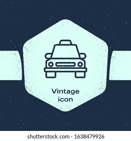 Grunge line Taxi car icon isolated on blue background. Monochrome vintage drawing. Vector Illustration