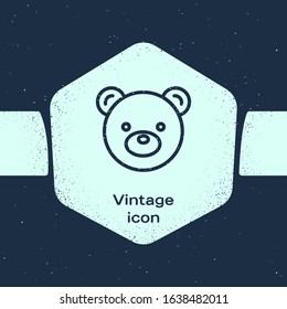 Grunge line Teddy bear plush toy icon isolated on blue background. Monochrome vintage drawing. Vector Illustration