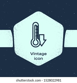 Grunge line Thermometer icon isolated on blue background. Monochrome vintage drawing. Vector Illustration