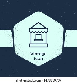 Grunge line Ticket box office icon isolated on blue background. Ticket booth for the sale of tickets for attractions and sports. Monochrome vintage drawing. Vector Illustration