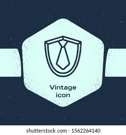 Grunge line Tie icon isolated on blue background. Necktie and neckcloth symbol. Monochrome vintage drawing. Vector Illustration