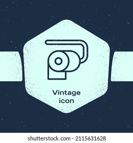 Grunge line Toilet paper roll icon isolated on blue background. Monochrome vintage drawing. Vector