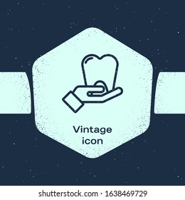 Grunge line Tooth icon isolated on blue background. Tooth symbol for dentistry clinic or dentist medical center and toothpaste package. Monochrome vintage drawing. Vector Illustration