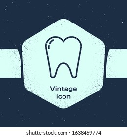 Grunge line Tooth icon isolated on blue background. Tooth symbol for dentistry clinic or dentist medical center and toothpaste package. Monochrome vintage drawing. Vector Illustration