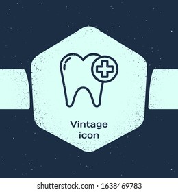 Grunge line Tooth icon isolated on blue background. Tooth symbol for dentistry clinic or dentist medical center and toothpaste package. Monochrome vintage drawing. Vector Illustration