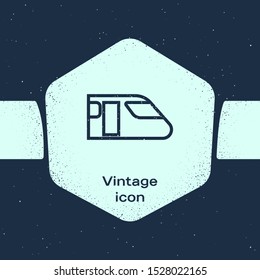 Grunge line Train icon isolated on blue background. Public transportation symbol. Subway train transport. Metro underground. Monochrome vintage drawing. Vector Illustration
