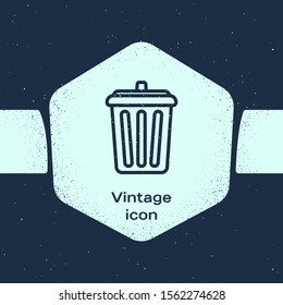 Grunge line Trash can icon isolated on blue background. Garbage bin sign. Recycle basket icon. Office trash icon. Monochrome vintage drawing. Vector Illustration