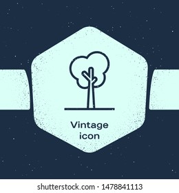 Grunge line Tree icon isolated on blue background. Forest symbol. Monochrome vintage drawing. Vector Illustration