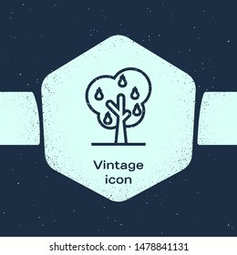 Grunge line Tree with pears icon isolated on blue background. Agricultural plant. Organic farm product. Gardening theme. Monochrome vintage drawing. Vector Illustration
